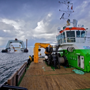 AKC 185 HE4 and AKC 290 LHE3 on the Green Isle providing integrated maintenance for offshore marine renewables